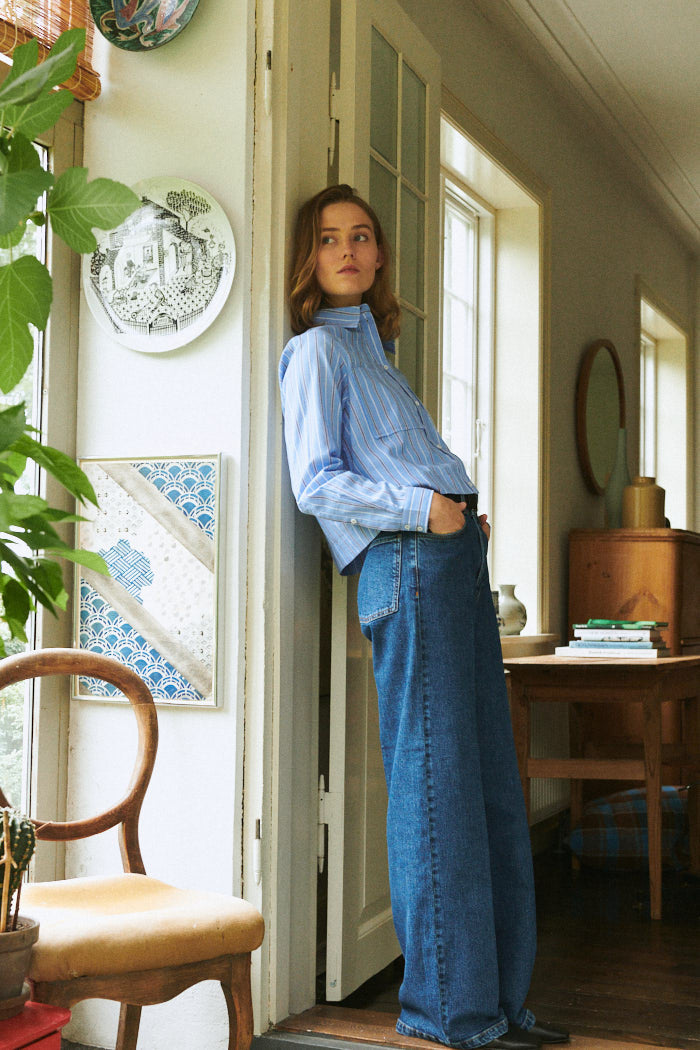 Basic Apparel Siba Cropped Shirt Skjorter 882 Frozen fjord / bright white / sky captain